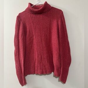 Sundance Rib knit Turtleneck Heather Red Soft Silk Cotton Blend Sweater Sz Large